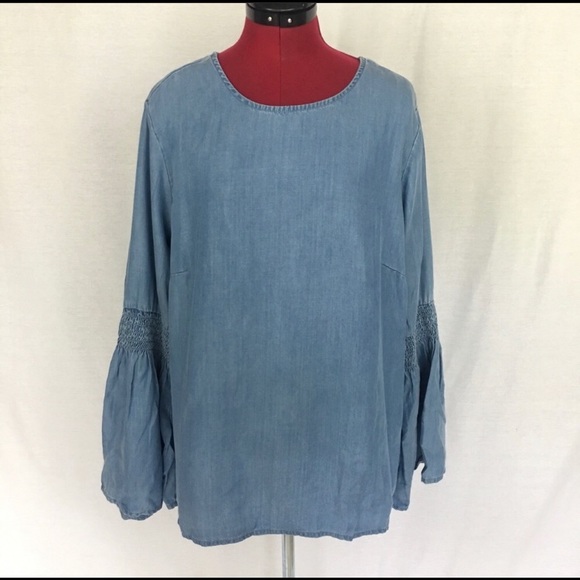 NWT Beach/Lunch/Lounge chambray bell sleeve top XL - Picture 4 of 6